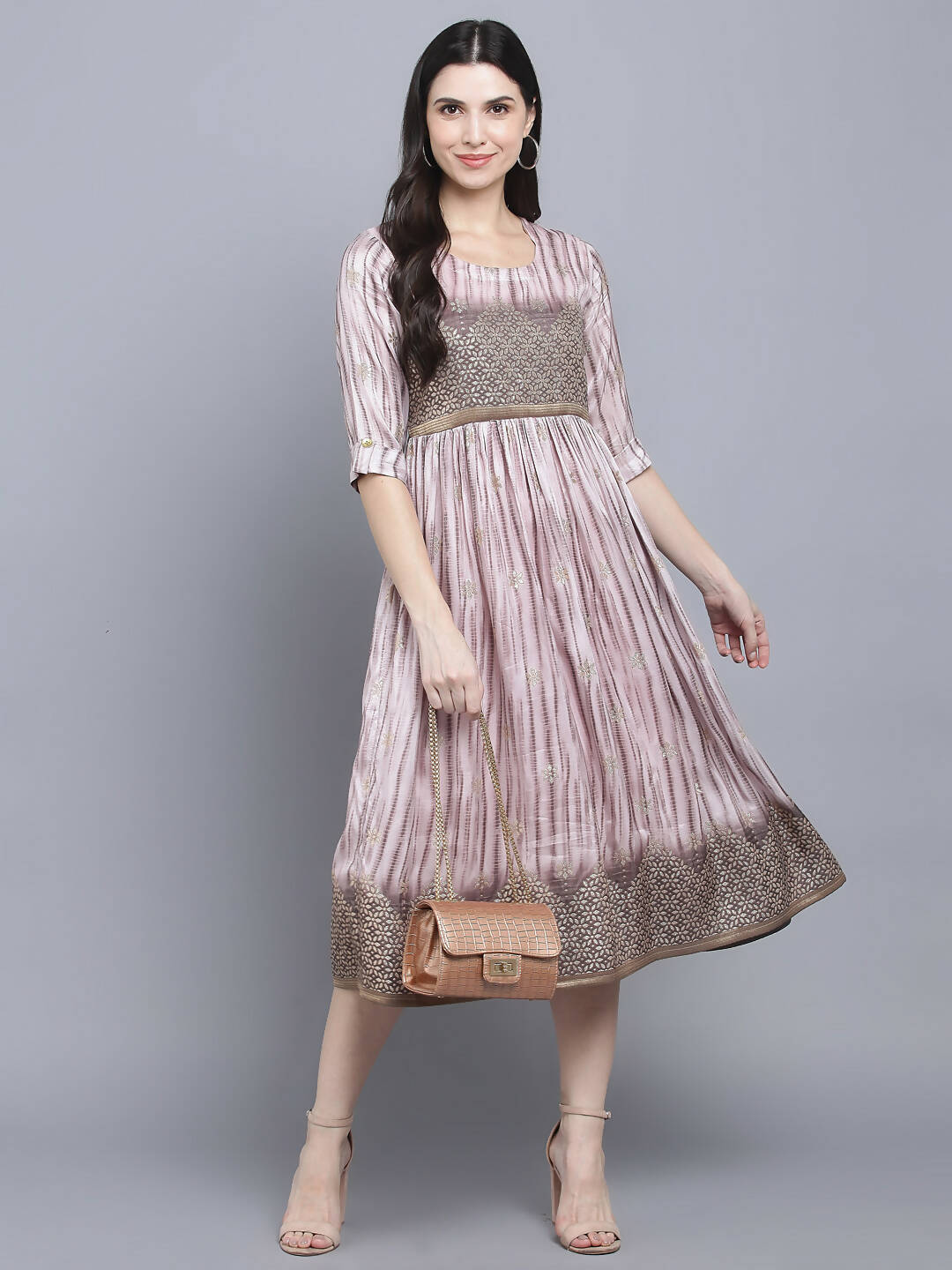 Myshka Women Grey Floral Midi Dress | Grocsy