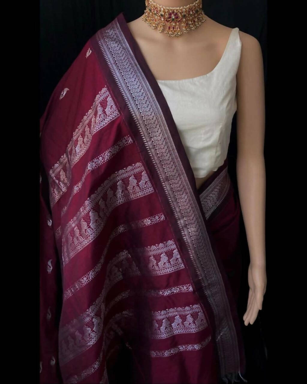 DEIANA'S Beautiful Designer Golden zari Soft Lichi Silk Saree - Wine | Grocsy