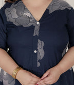 Miravan Womens Plus Size Blue Floral Printed Front Buttoned A-Line Kurta Dress | Grocsy