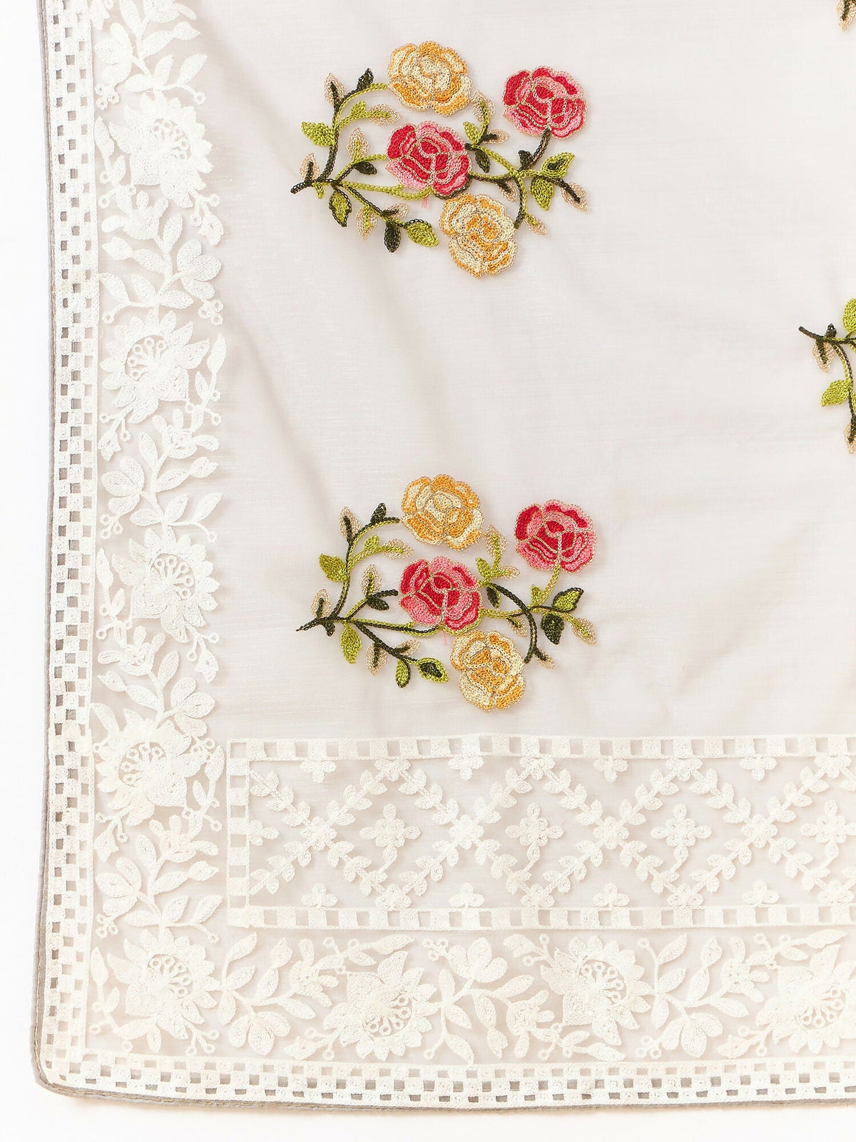 Grey Organza Floral Embroidered Saree with Unstitched Blouse Piece - Roozal | Grocsy