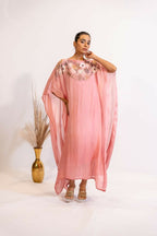 Timaraa Blush Pink Sequined & Beaded Kaftan Dress | Grocsy