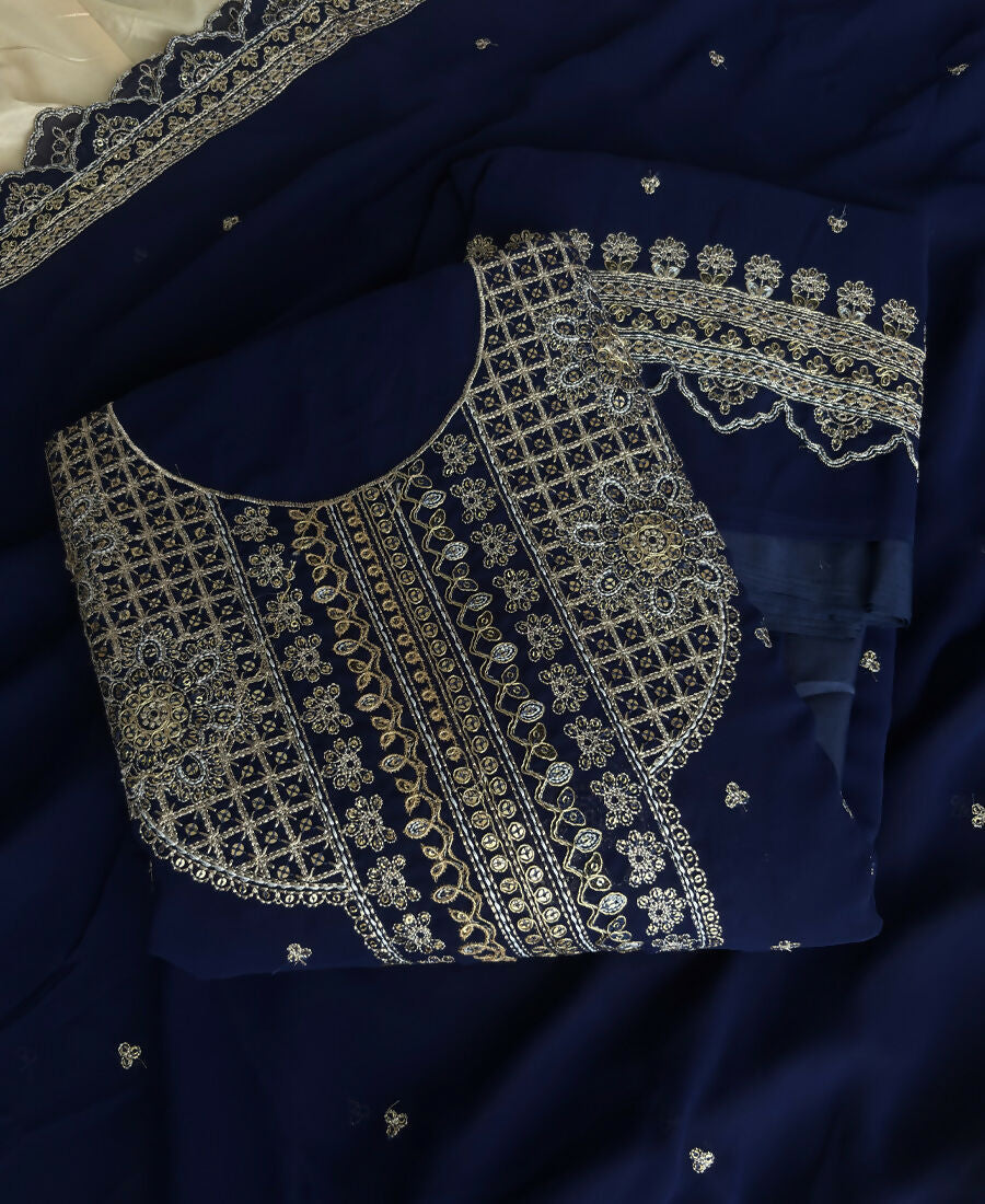 KC New Georgette Short Salwar Kameez Pakistani Style Navy Blue | Grocsy