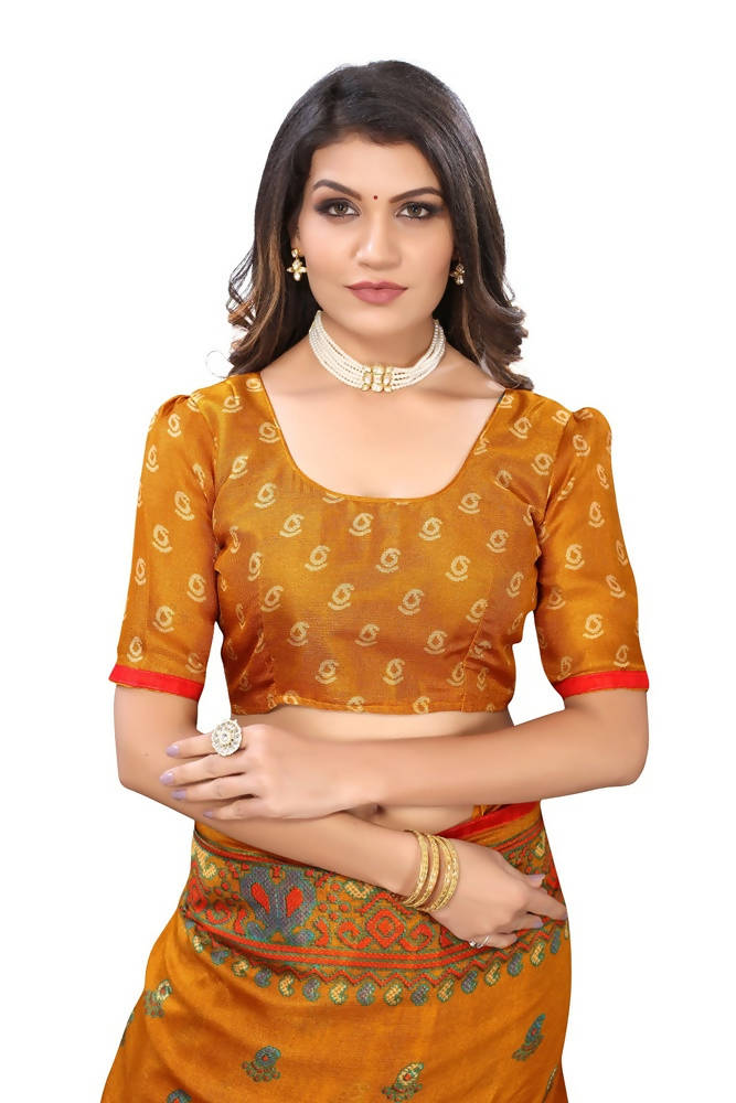 Vamika Mustard Jute Silk Mirror Work Saree | Grocsy