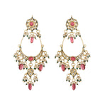 Nuyug 22K Gold Plated Crescent Kundan Drop Pink Stone Chandbali Earrings | Grocsy