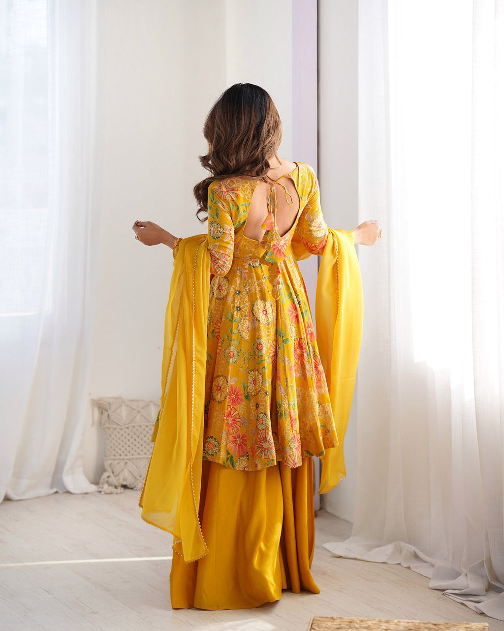 Evanik Yellow Pure Romance Silk With Print Kediya With Palazzo Suit | Grocsy