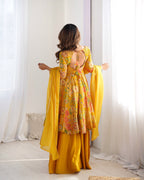 Evanik Yellow Pure Romance Silk With Print Kediya With Palazzo Suit | Grocsy