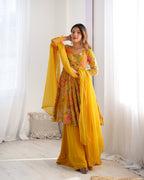 Evanik Yellow Pure Romance Silk With Print Kediya With Palazzo Suit | Grocsy