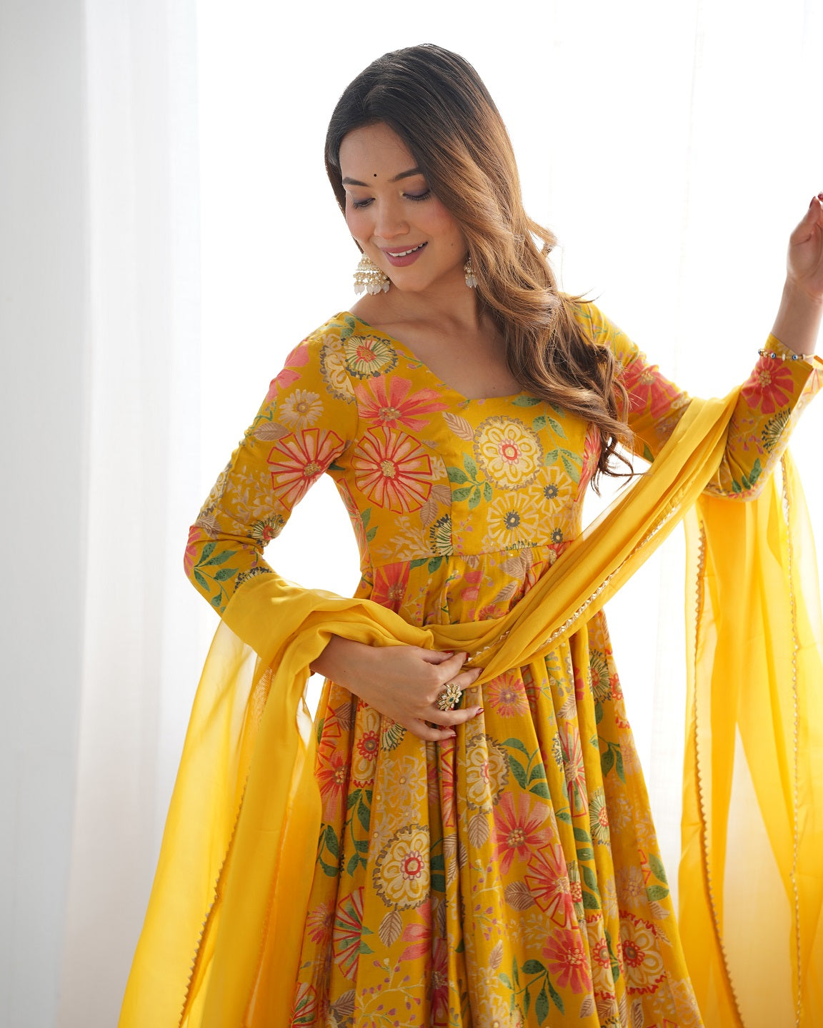 Evanik Yellow Pure Romance Silk With Print Kediya With Palazzo Suit | Grocsy