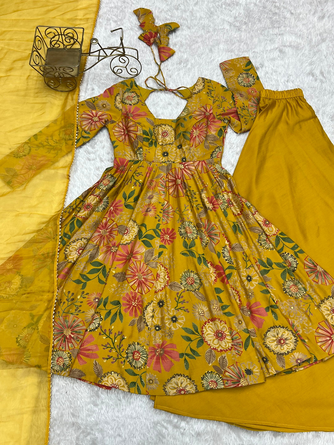 Evanik Yellow Pure Romance Silk With Print Kediya With Palazzo Suit | Grocsy