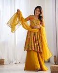Evanik Yellow Pure Romance Silk With Print Kediya With Palazzo Suit | Grocsy