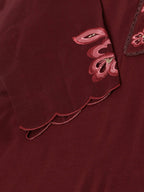 Maroon Chinon Silk Embroidered Straight Kurta with Trouser & Dupatta - Salimar | Grocsy