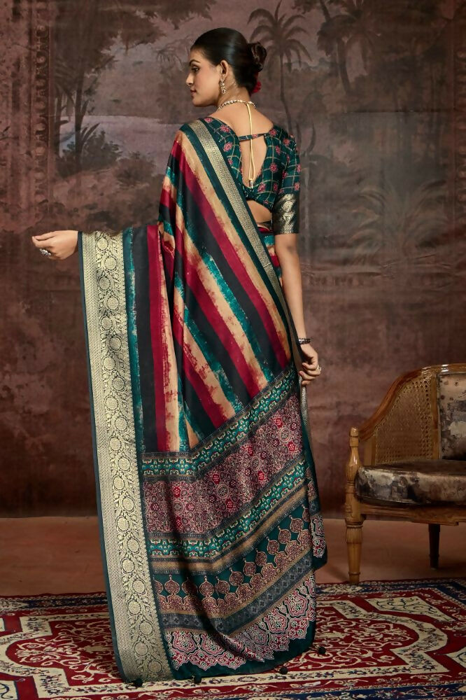 Joban Fashion Multi Color Dola Tussar Silk Self Jacquard Border Saree | Grocsy