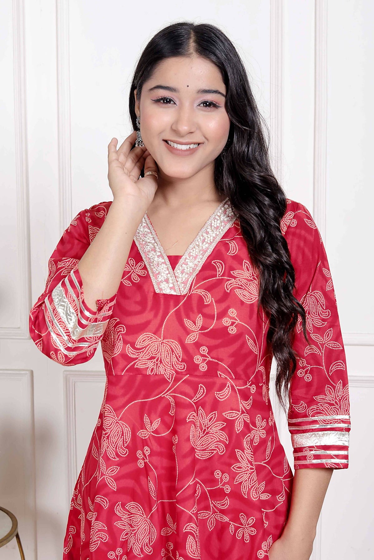 Miravan Women's Red Jaipuri Printed Cotton Ethnic Anarkali Kurta | Grocsy
