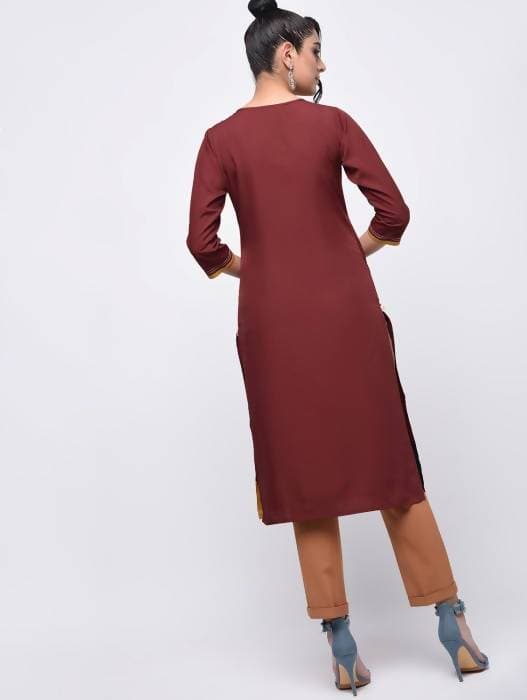 Aniyah Crepe Color Block Straight Brown Kurta (AN-139K) | Grocsy