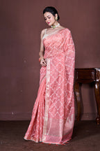 Morchari Peach Cotton Chanderi Embroidery Saree Unstitched Blouse | Grocsy