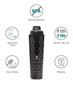 Vaya Drynk Stainless Steel Water Bottle Tumbler for Office - 600ml (Black) | Grocsy