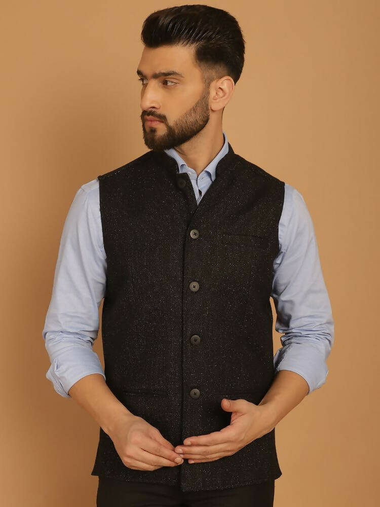 Even Apparels Pure Wool Nehru Jacket - Black | Grocsy