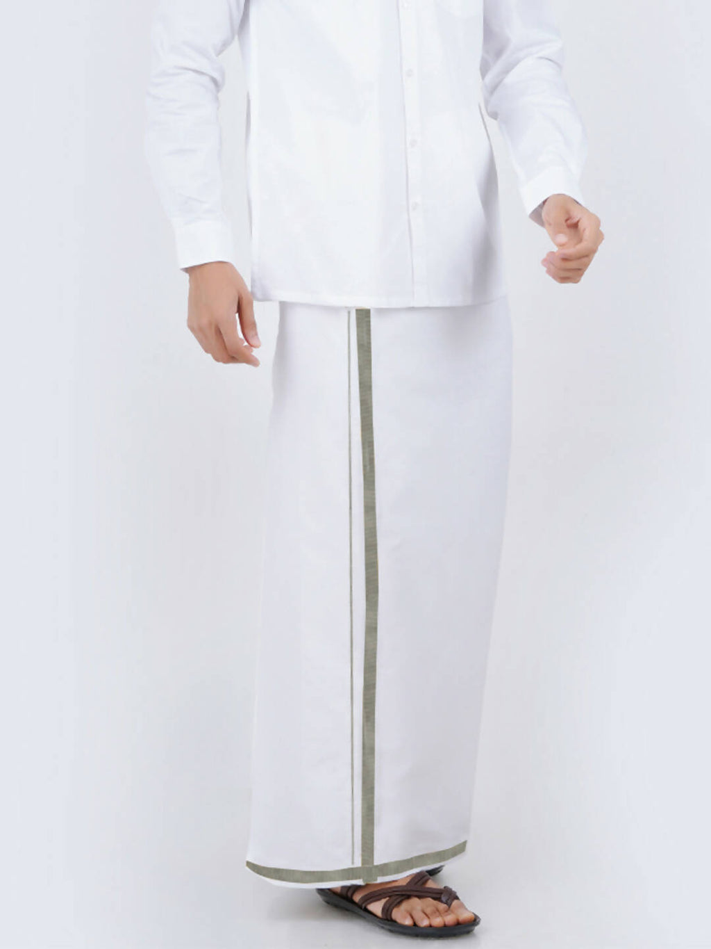 Ramraj Cotton Mens Cotton 3/ 4 " Silver Jari Dhoti - White | Grocsy