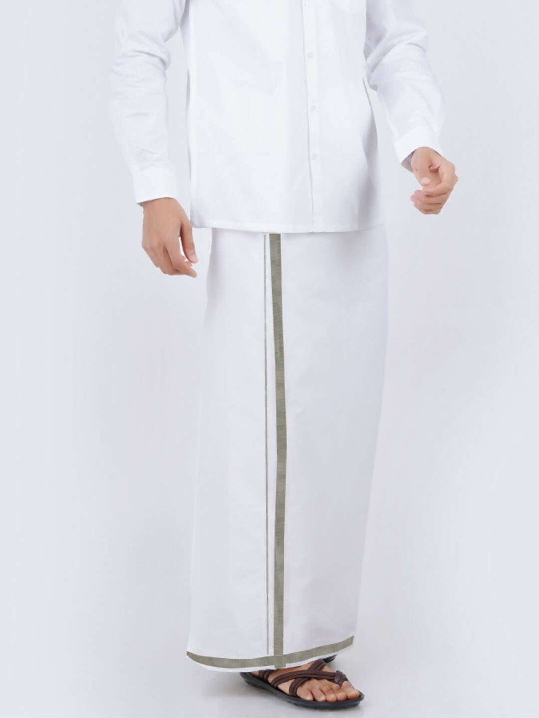 Ramraj Cotton Mens Cotton 3/ 4 " Silver Jari Dhoti - White | Grocsy