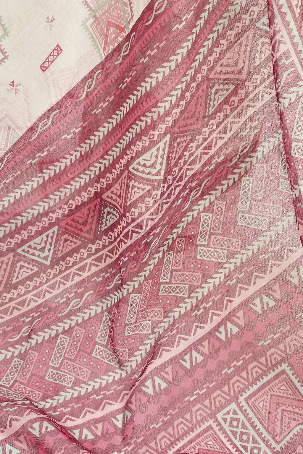 Vastranavya White Maroon Digital Printed Linen Ready To Wear Designer Saree with Unstitched Blouse | Grocsy