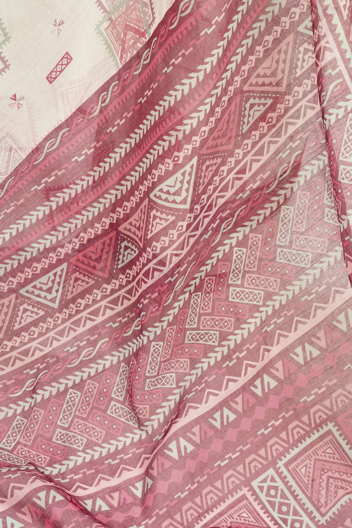 Vastranavya White Maroon Digital Printed Linen Ready To Wear Designer Saree with Unstitched Blouse | Grocsy