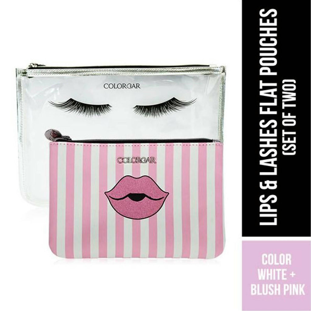 Colorbar Pouch Lips & Lashes Flat Pouches (Set Of Two) - White+Blush Pink | Grocsy
