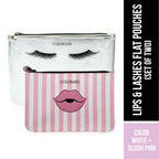 Colorbar Pouch Lips & Lashes Flat Pouches (Set Of Two) - White+Blush Pink | Grocsy