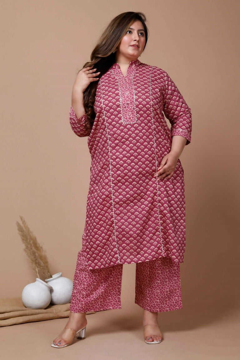 Miravan Women's Floral Printed Cotton Kurta With Palazzo  | Grocsy