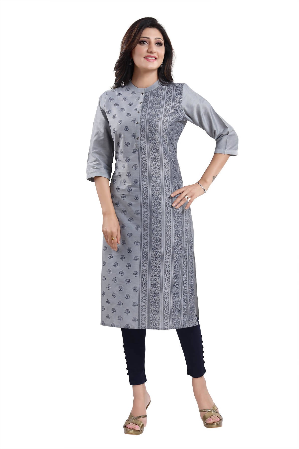 Snehal Creations Grey Cotton Silk Formal Wear Tunic For Women | Grocsy
