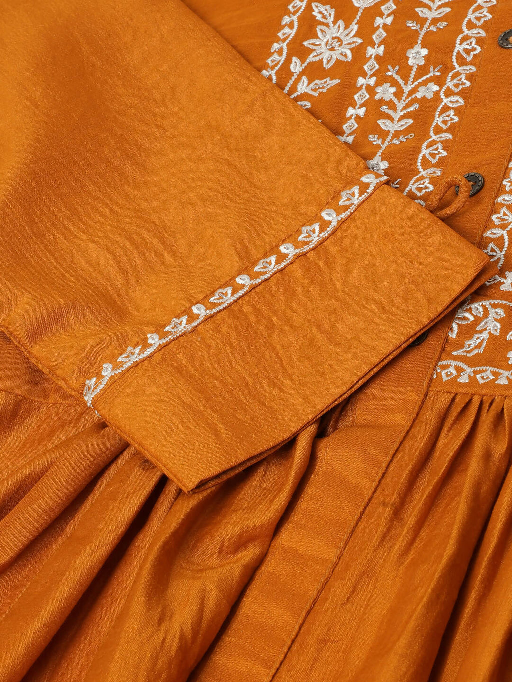 Mustard Chinon Floral Embroidered Top with Bottom - Maanushi | Grocsy