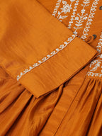 Mustard Chinon Floral Embroidered Top with Bottom - Maanushi | Grocsy