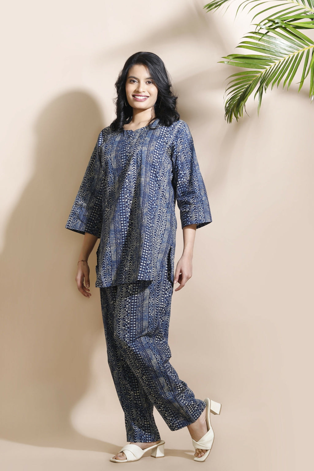 Breathables Blue Abstract Cotton Kurta & Pant Co-Ord Set | Grocsy