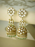 Nuyug 22K Gold-Plated Kundan Stone Studded & Pearl Beaded Dome Shaped Jhumkas | Grocsy
