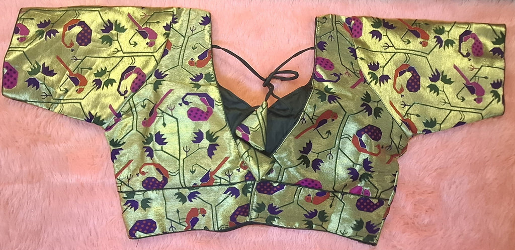 Kia Fashions Bottle Green Jacquard Weave Multi Color Paithani Readymade Blouse | Grocsy