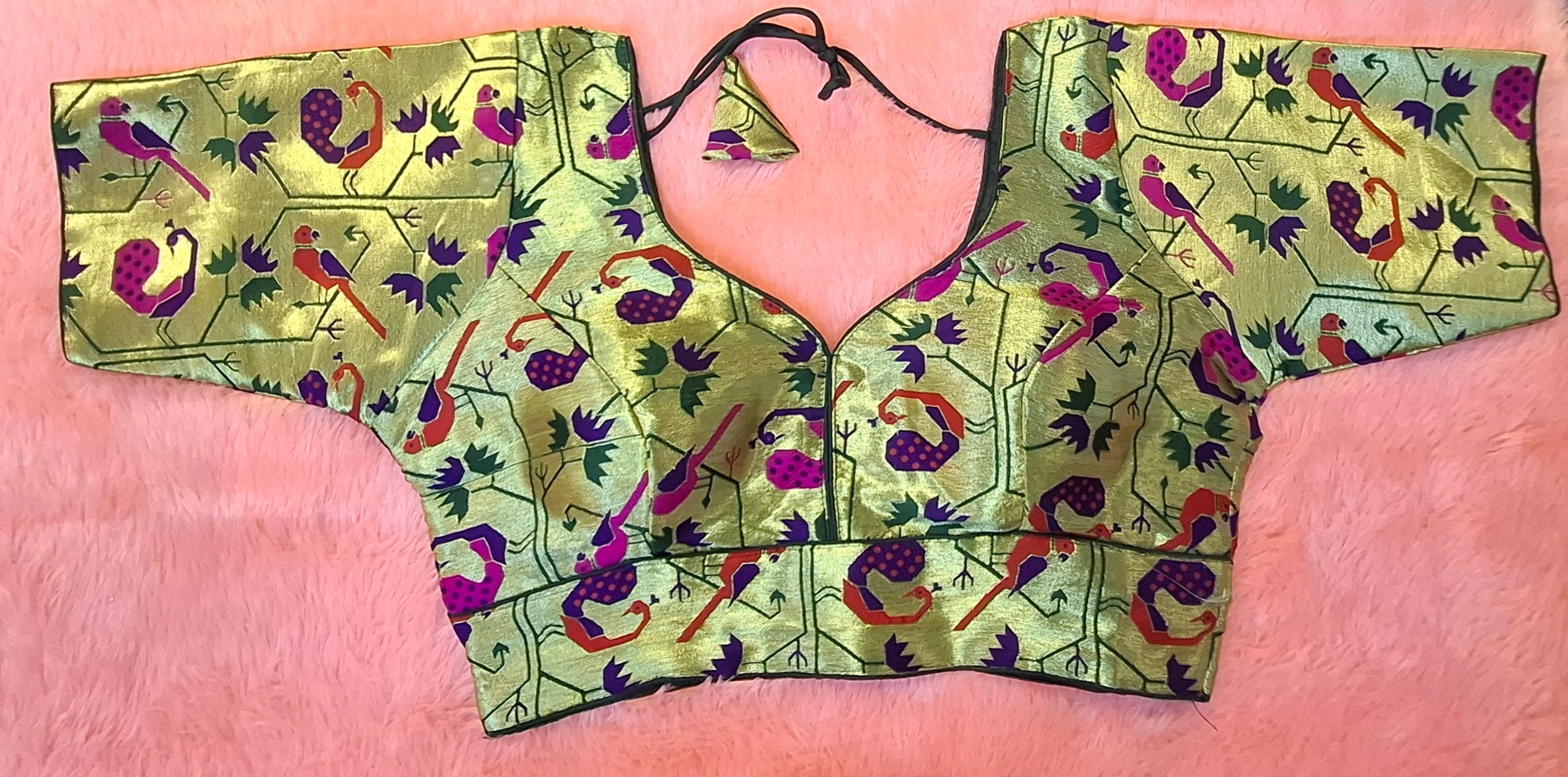 Kia Fashions Bottle Green Jacquard Weave Multi Color Paithani Readymade Blouse | Grocsy