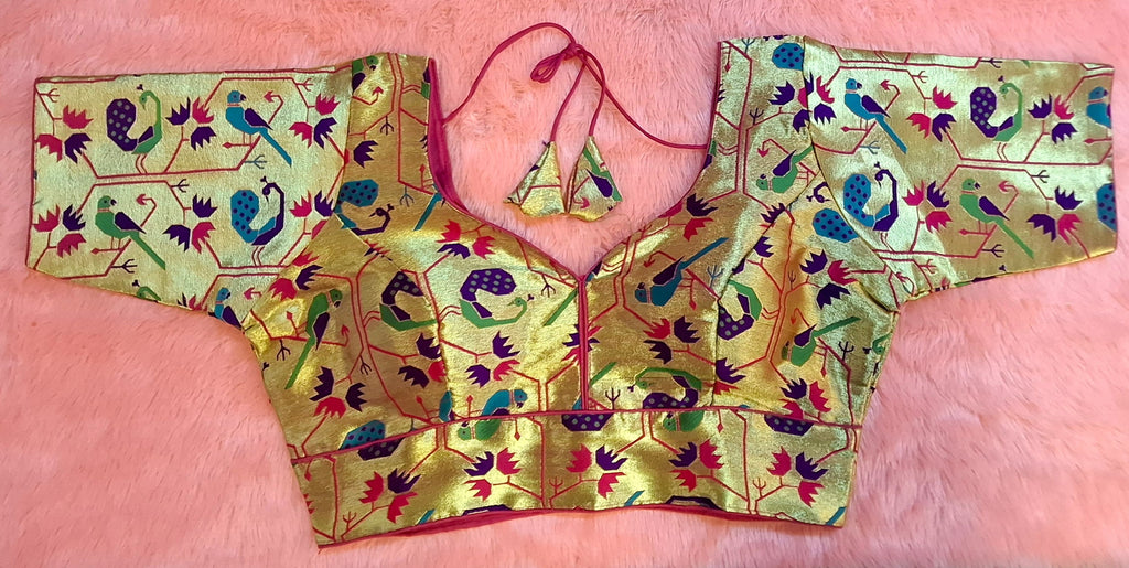 Kia Fashions Hot Pink Jacquard Weave Multi Color Paithani Readymade Blouse | Grocsy