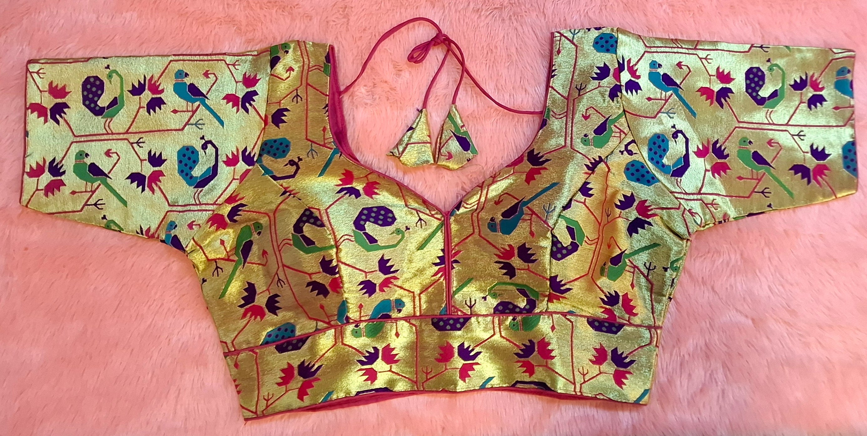 Kia Fashions Hot Pink Jacquard Weave Multi Color Paithani Readymade Blouse | Grocsy