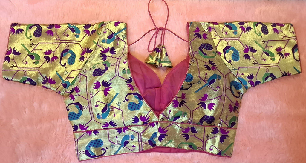 Kia Fashions Magenta Jacquard Weave Multi Color Paithani Readymade Blouse | Grocsy