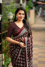 Maroon Poly Georgette Ajrak Saree with Unstitched Blouse - Hiral Fashion | Grocsy