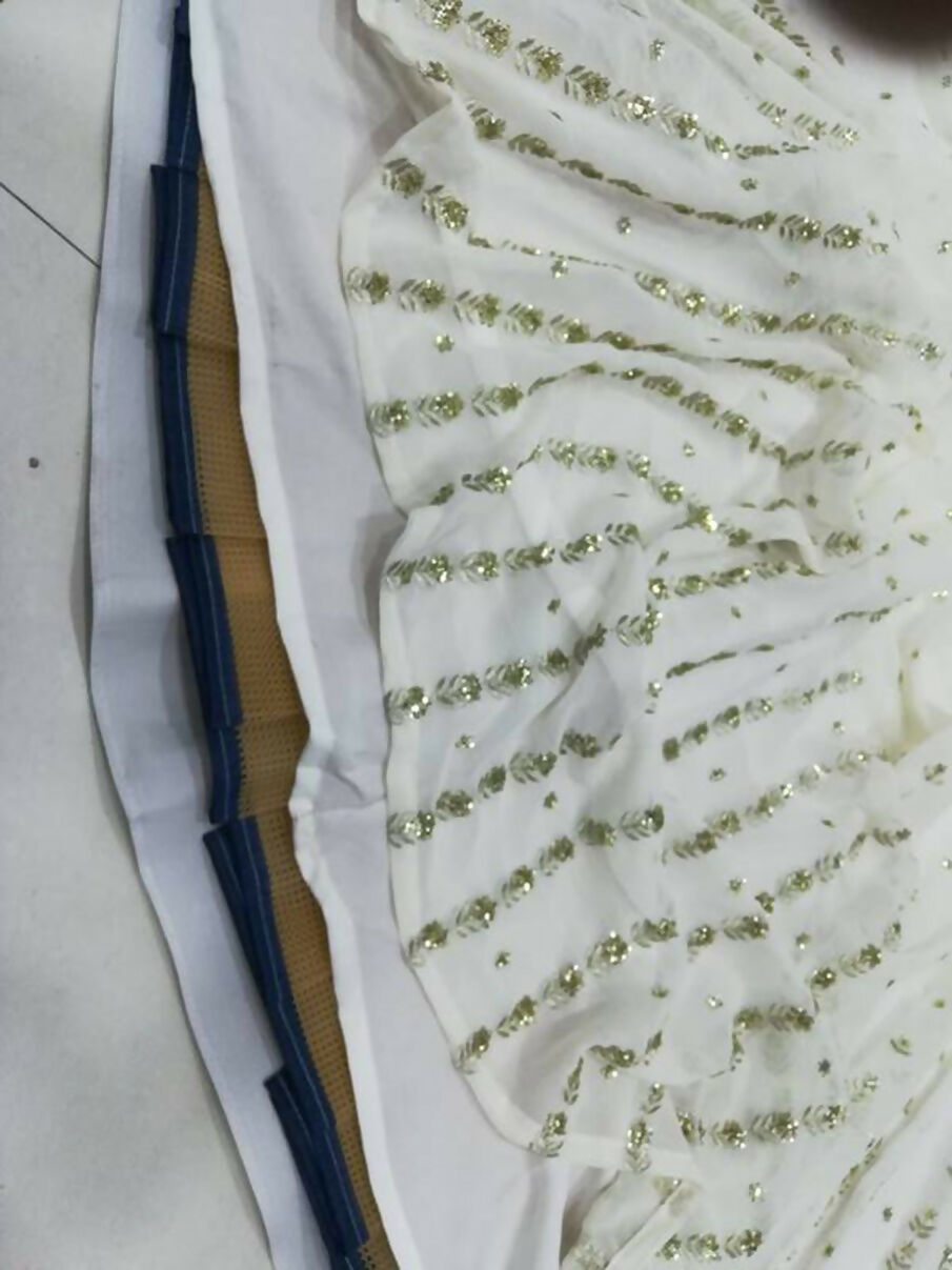 Jyoti Fashion Graceful Off White Sequence With Zari Embroidered Georgette Lehenga Choli with Dupatta | Grocsy