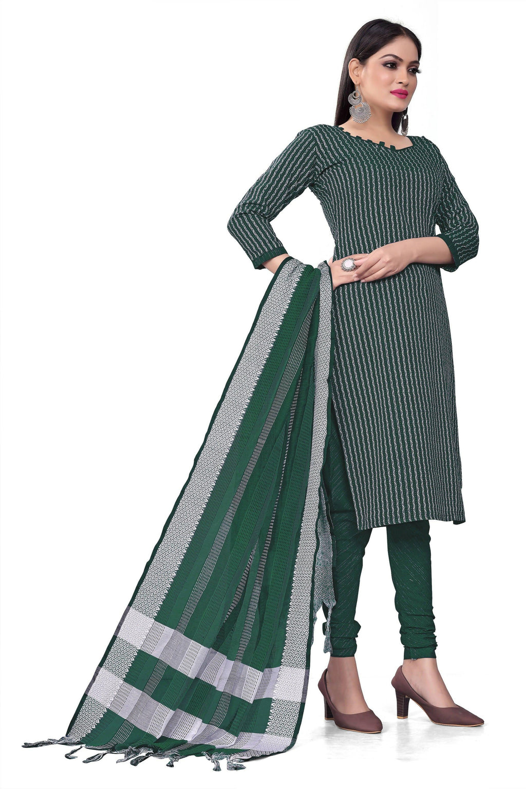 Green Cotton Jacquard Woven Unstitched Dress Material - Amara | Grocsy