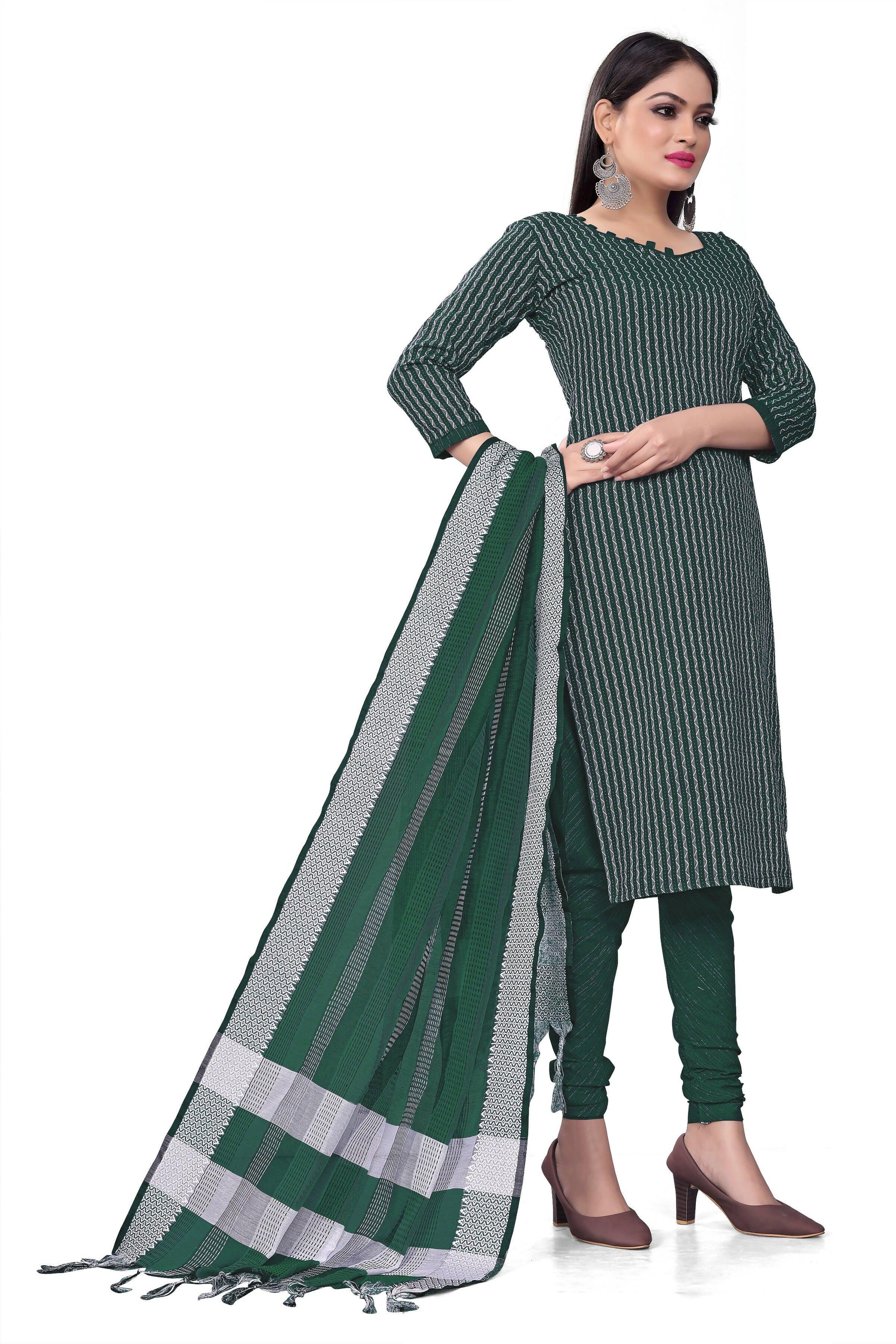Green Cotton Jacquard Woven Unstitched Dress Material - Amara | Grocsy