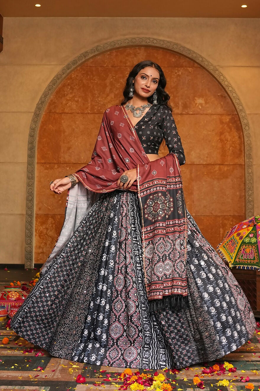 AI Fashion Black Crepe Designer Navratri Wear Lehenga Choli Collection | Grocsy