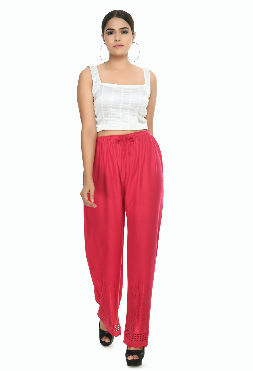 Mominos Fashion Moeza Reyon Cotton Magenta Cut Work Palazzo | Grocsy