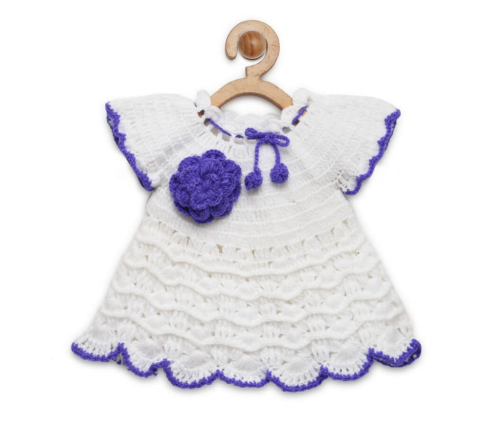 ChutPut Hand knitted Crochet Wool Dress For Baby Girls - White | Grocsy