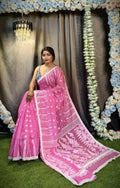 Exclusive Collection Beautiful Light Pink Jaal Jamdani Saree | Grocsy