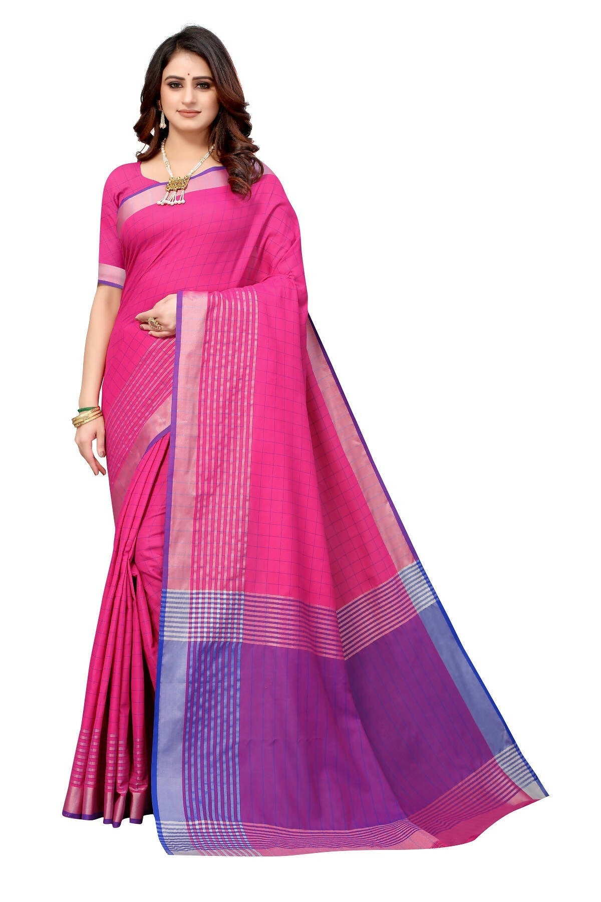 Vamika Pink Cotton Silk Saree | Grocsy