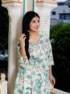 Miravan Women's Light Green Cotton Gotapatti And Lace Border Birds And Leaf Anarkali Kurta | Grocsy