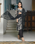 Vaasva Women's Black Crepe Embroidered Suit Set | Grocsy