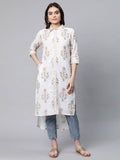 Ahalyaa Women's Off White Pure Cotton Floral Printed Kurta | Grocsy